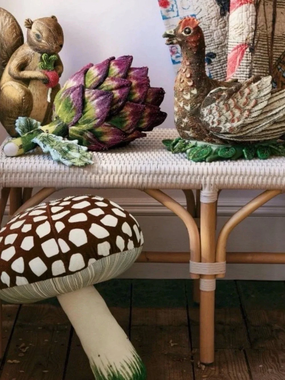 Target John Derian Brown and Cream Squirrel pillow with Red Berry Accent